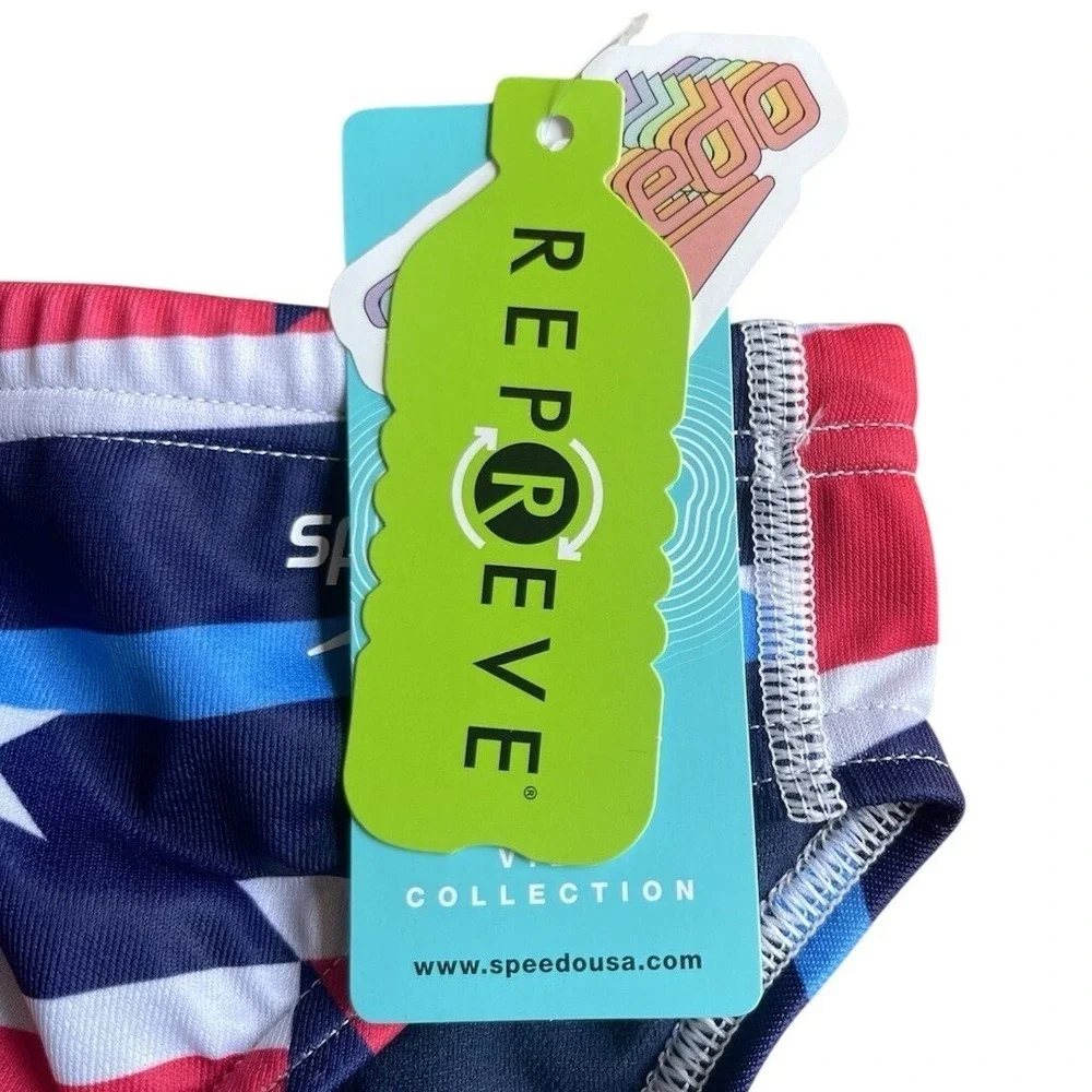 Speedo Eco Endurance Rad White & Blue Patriotic USA Stars Men Swim Brief 28 NWT